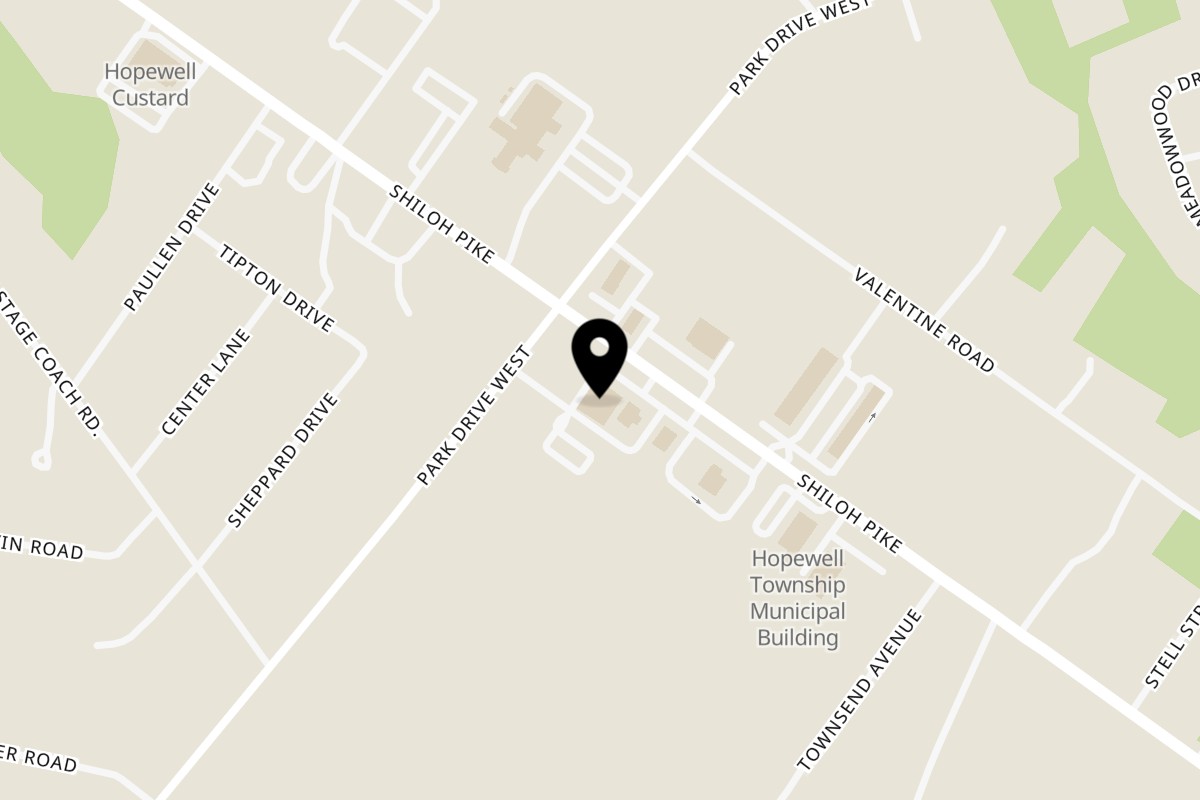 Map showing the location of Green Olive Restaurant on 610 Shiloh Pike in Bridgeton